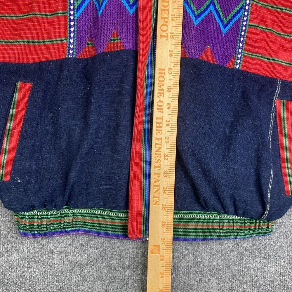 VTG Handmade Guatemalan Jacket Mens XL Multicolor Woven Boho Tribal Bomber Zip
